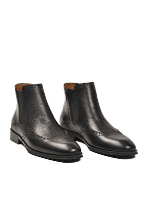 Siyah İçi Dışı Hakiki Deri Fermuarlı Erkek Bot 3470 M