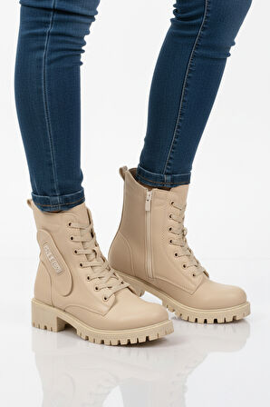 Bej İçi Polarlı Kaymaz Taban Fermuarlı Kadın Bot 24024 Z