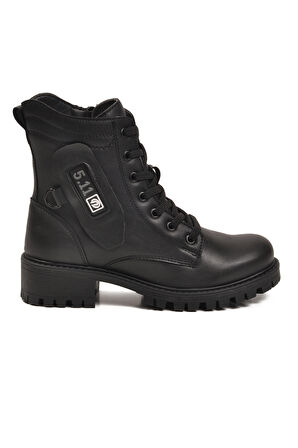 Siyah İçi Polarlı Kaymaz Taban Fermuarlı Kadın Bot 24024 Z