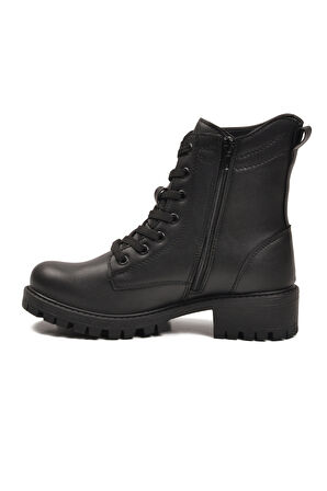 Siyah İçi Polarlı Kaymaz Taban Fermuarlı Kadın Bot 24024 Z