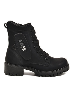 Siyah Nubuk İçi Polarlı Kaymaz Taban Fermuarlı Kadın Bot 24024 Z