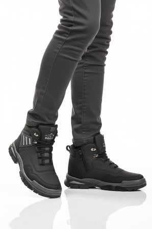Siyah Gri Kaymaz Taban Fermuarlı Unisex Outdoor Bot 444 G