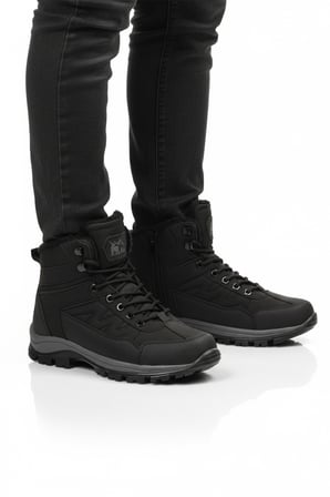 Siyah Kırışık İçi Kürklü Soğuğa Dirençli Kaymaz Taban Unisex Outdoor Bot 980 G