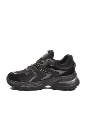 Siyah Bağcıklı Kalın Taban Hafif Kadın Sneaker 2318 G