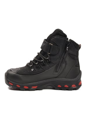 Siyah Kırmızı Polarlı Kaymaz Fermuarlı Unisex Outdoor Çocuk Bot 2115 F