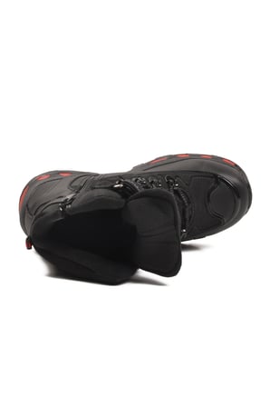 Siyah Kırmızı Polarlı Kaymaz Fermuarlı Unisex Outdoor Çocuk Bot 2115 F