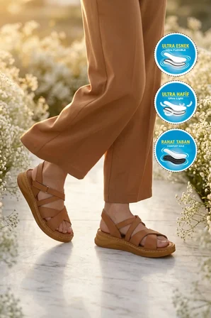 Taba Hafif Yumuşak Tabanlı Cırtlı Kadın Sandalet 492142 Z