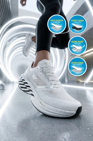 Beyaz-Gümüş Hafif Esnek Unisex Koşu Yürüyüş ve Spor Ayakkabı Space G