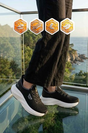 Siyah Beyaz Fileli Hafif Esnek Hafızalı Taban Unisex Spor Ayakkabı Flexnova G