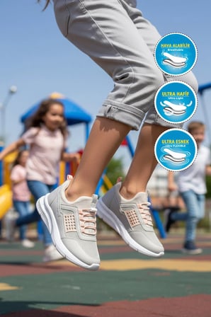 Buz Pudra Fileli Hafif Esnek Kız Çocuk Spor Ayakkabı 9060 Motano F
