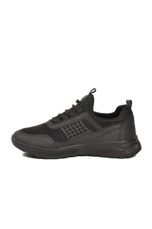 Siyah Fileli Hafif Esnek Kilit Bağcıklı Unisex Spor Ayakkabı Motano G