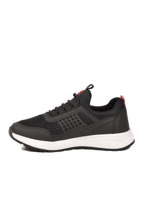 Siyah Beyaz Fileli Hafif Esnek Kilit Bağcıklı Unisex Spor Ayakkabı Motano G