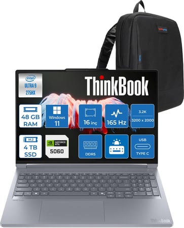 Lenovo Thinkbook 16P Gen6 Iax Intel Core Ultra 9 275HX Aı Ddr5 48GB 4tb SSD 8GB/RTX5060 115W 16" 3.2k (3200X2000) IPS 500NITS 165Hz WINDOWS11PRO Gaming Laptop 21R0004CTXP23+ZETTAÇANTA
