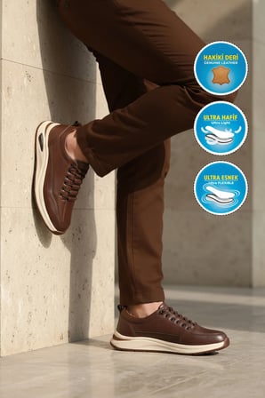 Premium Kahve Hakiki Deri Erkek Casual Ayakkabı 3003 M