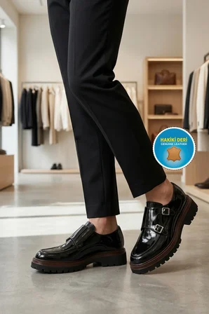 Premium Siyah Rugan Hakiki Deri Erkek Casual Ayakkabı 2236 M