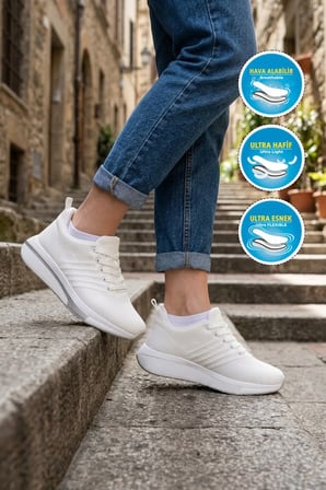 Beyaz Fileli Hafif Esnek Unisex Spor Ayakkabı Molen 118 G