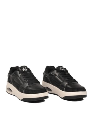 Siyah Beyaz Bağcıklı Cilt Unisex Spor Ayakkabı BNI-12133 G