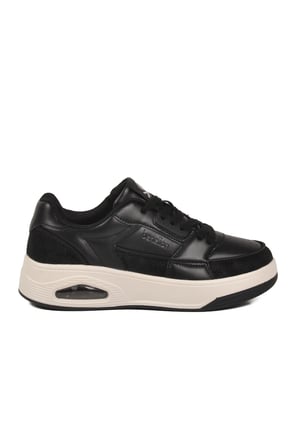 Siyah Beyaz Bağcıklı Cilt Unisex Spor Ayakkabı BNI-12133 G