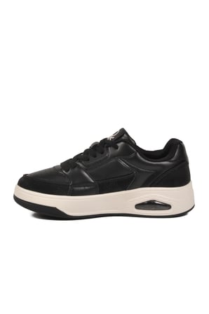 Siyah Beyaz Bağcıklı Cilt Unisex Spor Ayakkabı BNI-12133 G
