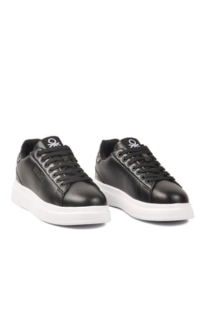Siyah Beyaz Bağcıklı Cilt Unisex Spor Ayakkabı BNI-12098 G