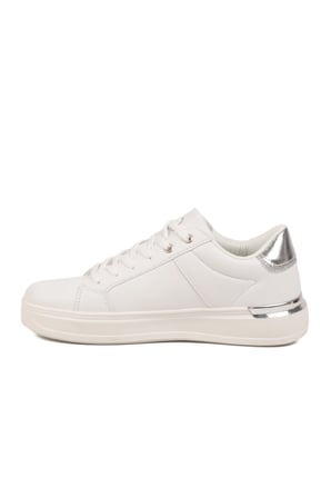 Bej Gümüş Bağcıklı Cilt Memory Foam Unisex Spor Ayakkabı BNI-12074 G
