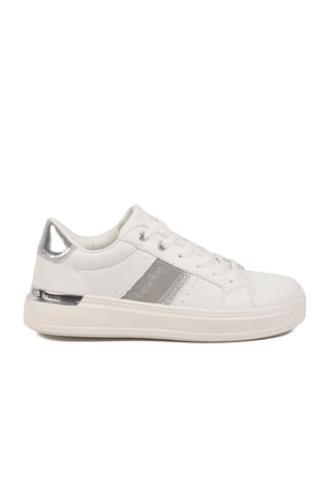 Bej Gümüş Bağcıklı Cilt Memory Foam Unisex Spor Ayakkabı BNI-12074 G