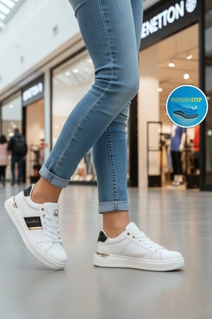 Bej Altın Bağcıklı Cilt Memory Foam Unisex Spor Ayakkabı BNI-12074 G