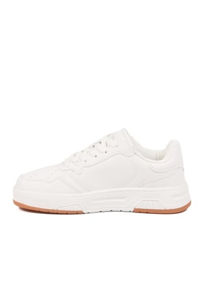 Beyaz Bağcıklı Cilt Memory Foam Unisex Spor Ayakkabı BNI-11220 G