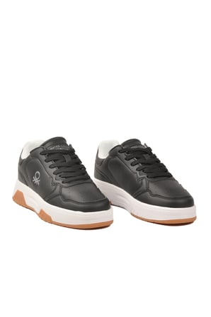 Siyah Beyaz Bağcıklı Cilt Memory Foam Unisex Spor Ayakkabı BNI-11220 G