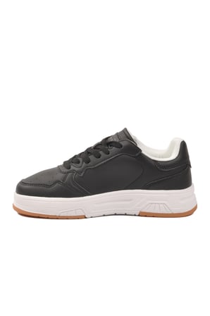 Siyah Beyaz Bağcıklı Cilt Memory Foam Unisex Spor Ayakkabı BNI-11220 G