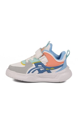 Beyaz Lacivert Cırtlı Unisex Çocuk Spor Ayakkabı BNI-11092 P