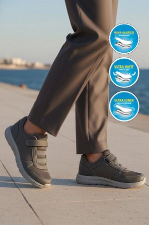 Füme Cırtlı Fileli Hafif Hava Alabilen Unisex Spor Ayakkabı 616 G