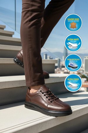 Kahve Hakiki Deri Topuk Jelli Anatomik Erkek Casual Ayakkabı 820 M