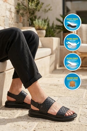 Siyah Lastikli Hafif Erkek Günlük Sandalet PC-7334 M