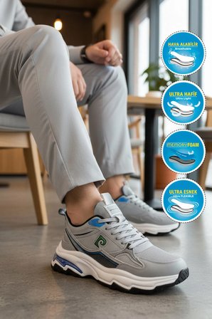 Gri Fileli Hafif Esnek Hafızalı Taban Erkek Spor Ayakkabı PCI-11349 M