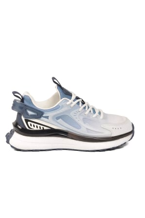 Beyaz Mavi Fileli Hafif Esnek Hafızalı Taban Unisex Spor Ayakkabı PCI-10106 G
