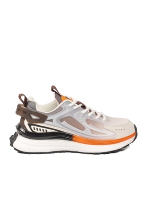 Beyaz Kahve Fileli Hafif Esnek Hafızalı Taban Unisex Spor Ayakkabı PCI-10106 G