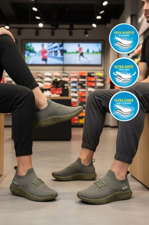 Haki Fileli Hafif Kolay Giyilebilir Unisex Spor Ayakkabı PC-32711 G