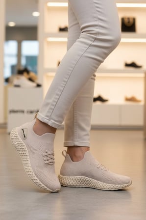 Bej Fileli Hafif Kolay Giyilebilir Unisex Spor Ayakkabı PC-32711 G