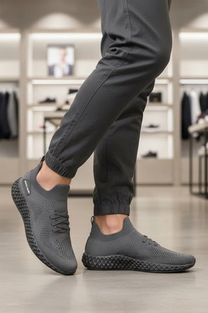 Füme Fileli Hafif Kolay Giyilebilir Unisex Spor Ayakkabı PC-32711 G