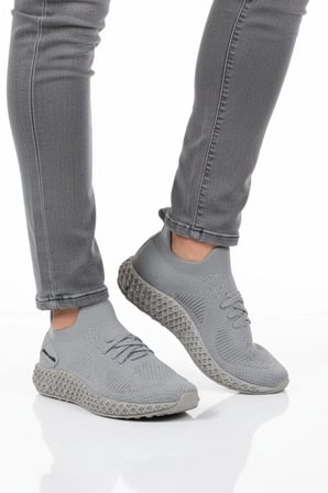 Gri Fileli Hafif Kolay Giyilebilir Unisex Spor Ayakkabı PC-32711 G