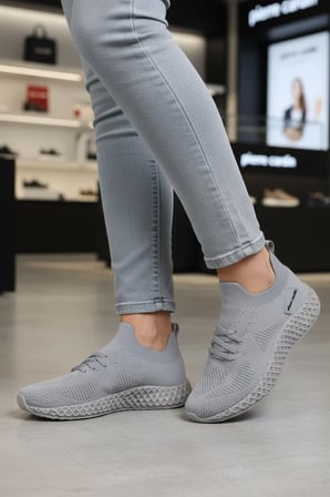 Gri Fileli Hafif Kolay Giyilebilir Unisex Spor Ayakkabı PC-32711 G