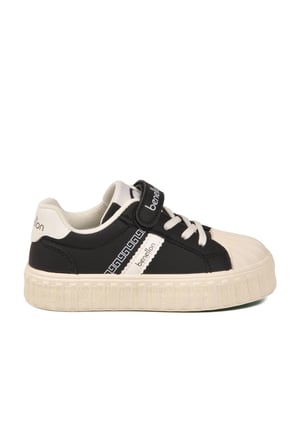 Siyah Beyaz Cırtlı Bağcıklı Unisex Çocuk Spor Ayakkabı BNI-11558 P