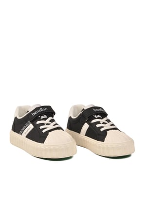 Siyah Beyaz Cırtlı Bağcıklı Unisex Çocuk Spor Ayakkabı BNI-11558 P