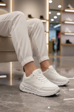 Beyaz Fileli Hafif Esnek Hafızalı Taban Unisex Spor Ayakkabı BNI-11500 G