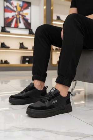 Siyah Bağcıklı Hafif Unisex Spor Ayakkabı BNI-10281 G