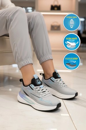 Gri Fileli Hafif Hafızalı Taban Kadın Spor Ayakkabı BNI-11496 G