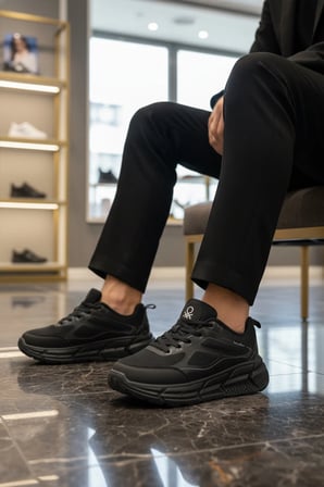 Siyah Fileli Hafif Esnek Hafızalı Taban Unisex Spor Ayakkabı BNI-11500 G