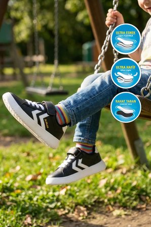 Siyah Cırtlı Hafif Cilt Unisex Çocuk Spor Ayakkabı 900869 Hml Malmo Jr