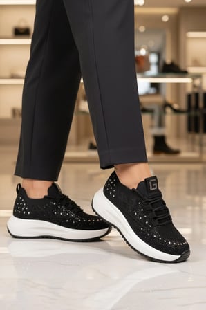 Siyah Anorak Hafif Taş İşlemeli Kadın Casual Ayakkabı 26Y301 G